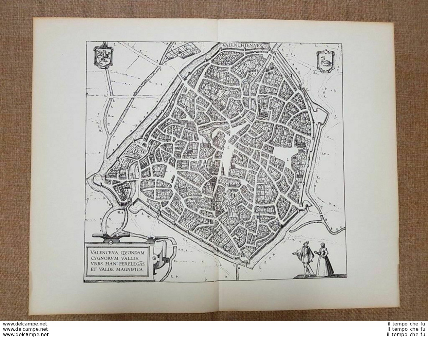 Veduta Della Città Valenciennes O Valincyinne Anno 1575 Braun Hogenberg Ristampa - Geographical Maps