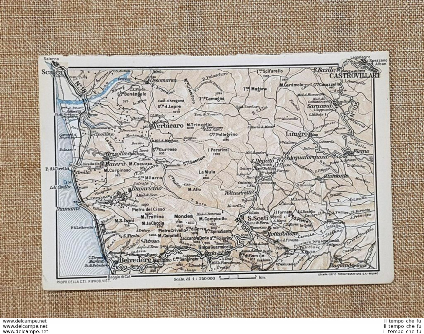 Carta Geografica O Mappa Del 1937 Castrovillari Verbicaro Scalea Calabria T.C.I. - Carte Geographique