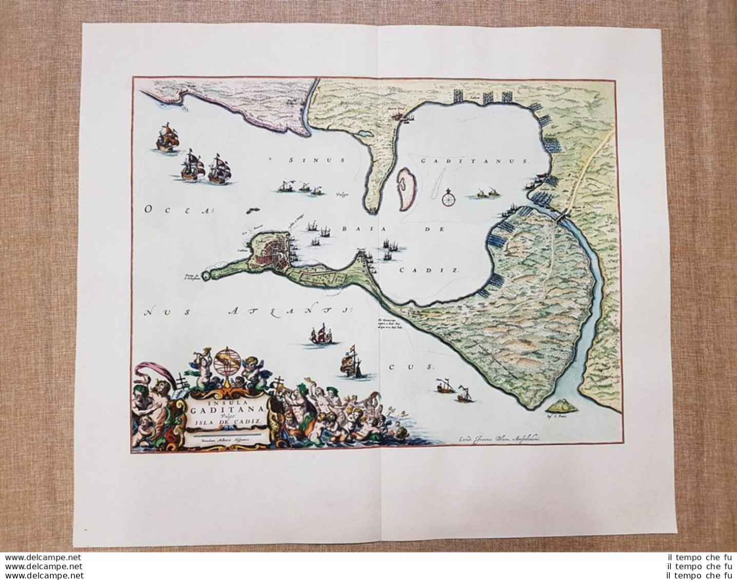 Carta Geografica O Mappa Insula Gaditana Cadice Anno 1635 Di Joan Blaeu Ristampa - Carte Geographique