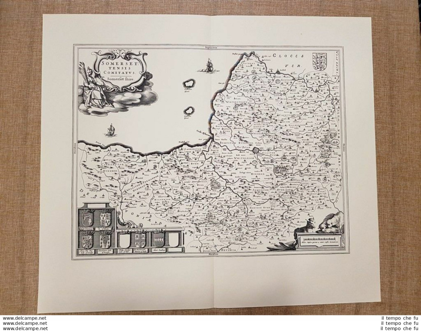 Carta Geografica O Mappa Somerset Shire U.K. Anno 1645 Joan Blaeu Ristampa - Geographische Kaarten