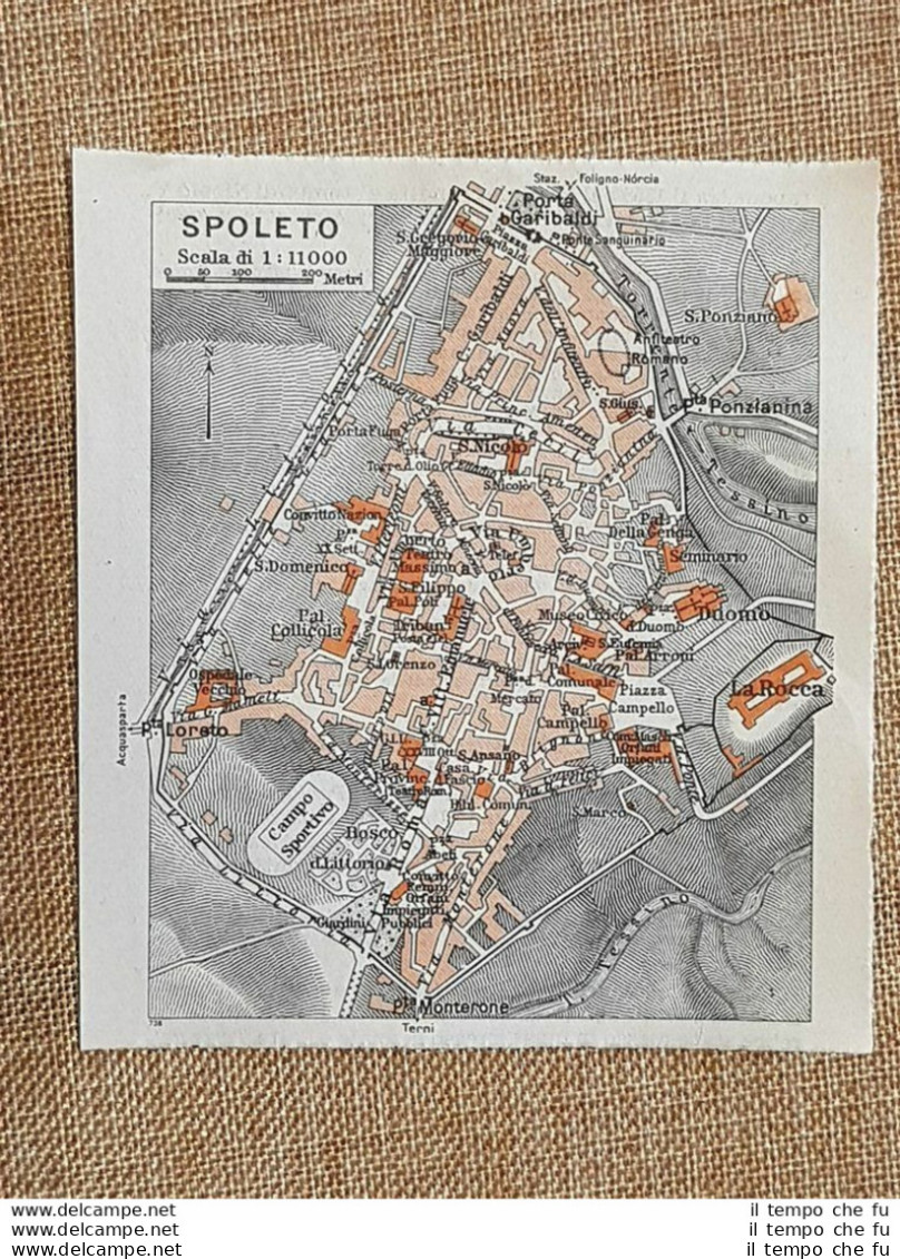 Carta Geografica, Pianta O Piantina Del 1939 La Città Di Spoleto Umbria T.C.I. - Carte Geographique
