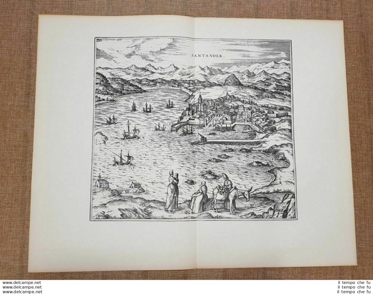 Veduta Della Città Di Santander Spagna Anno 1575 G. Braun E F.Hogenberg Ristampa - Landkarten
