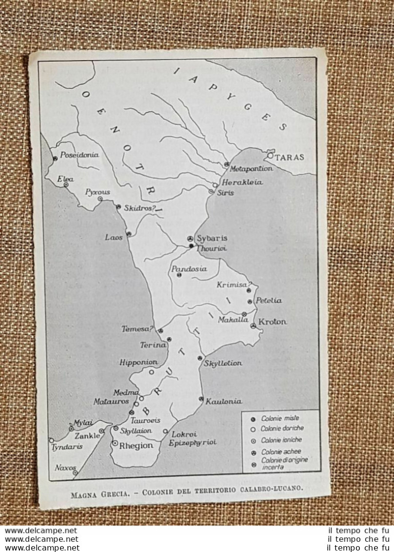 Carta Geografica O Mappa Del 1937 Magna Grecia Colonie Calabro-lucane T.C.I. - Landkarten