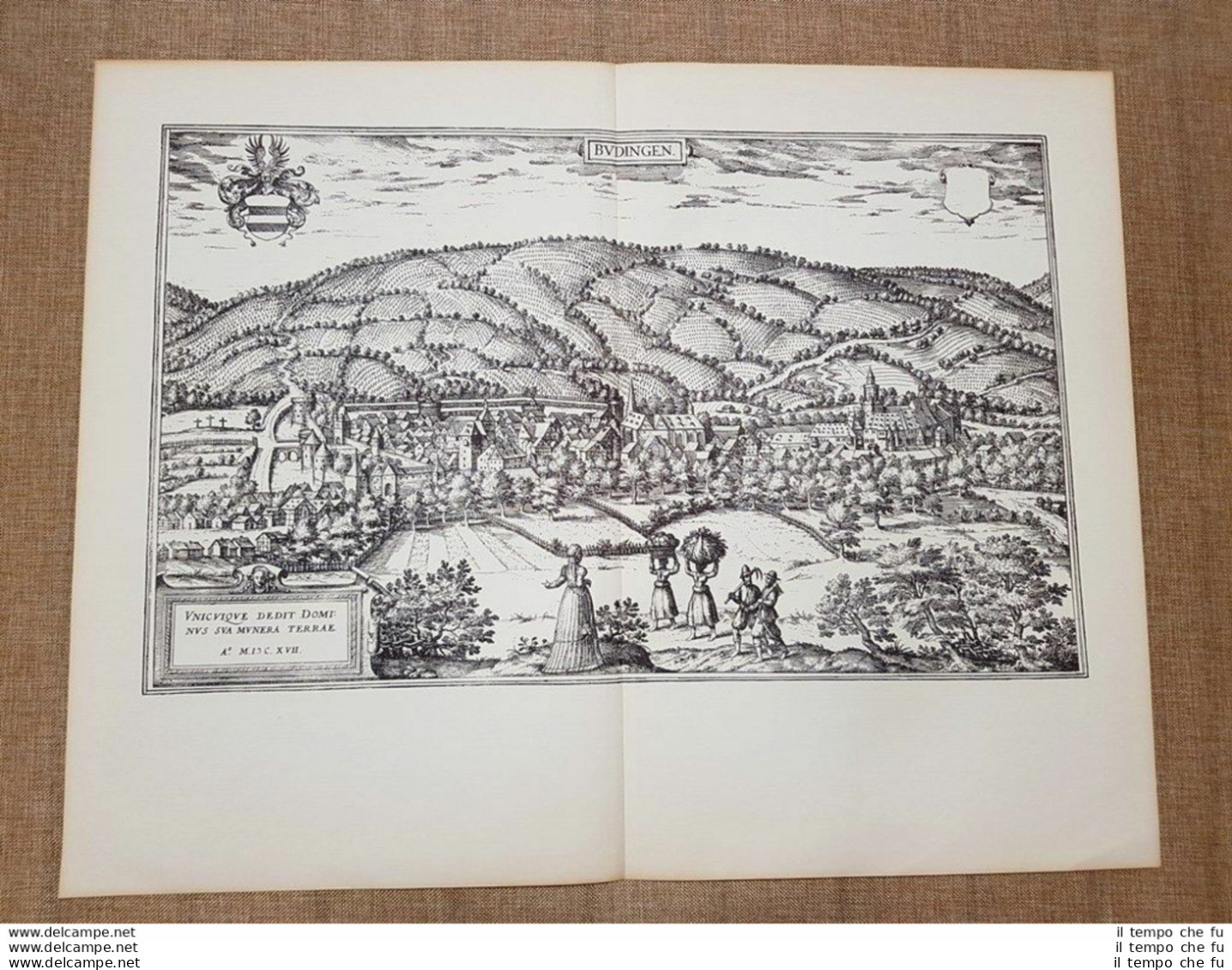Veduta Della Città Di Budingen Del 1617 Georg Braun E Frans Hogenberg Ristampa - Cartes Géographiques