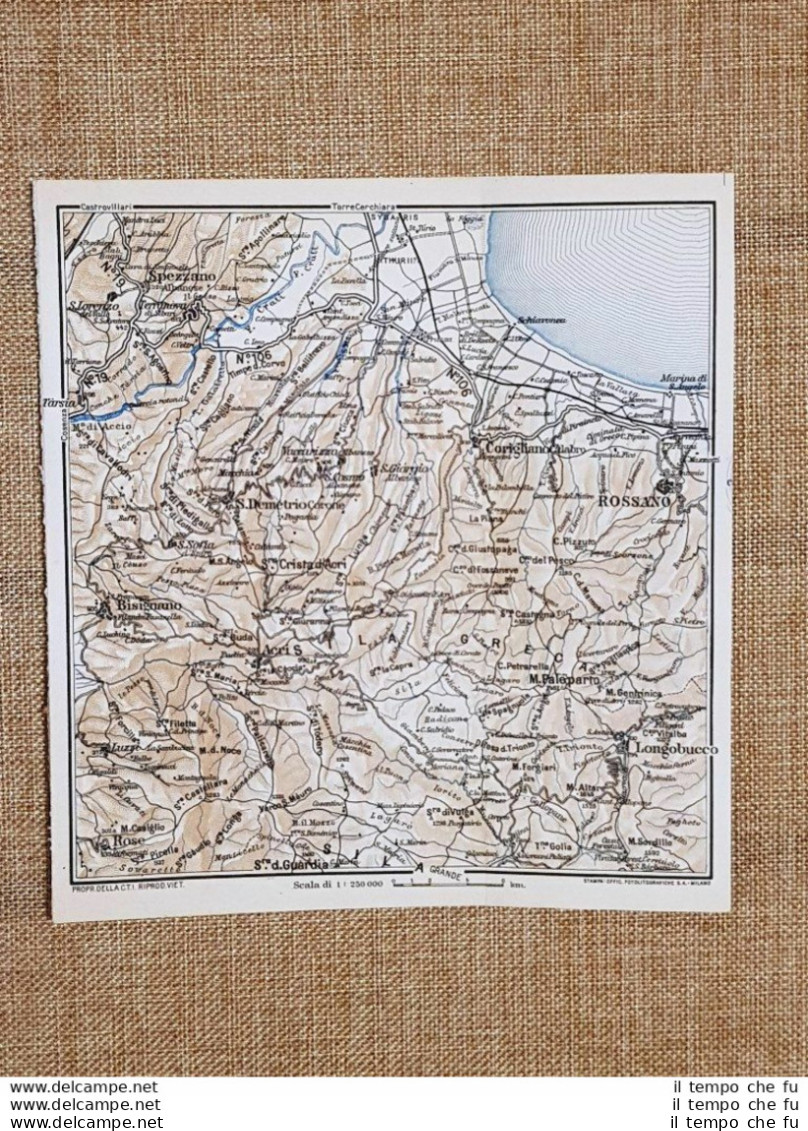 Carta Geografica O Mappa Del 1937 Rossano Spezzano Bisignano Calabria T.C.I. - Landkarten