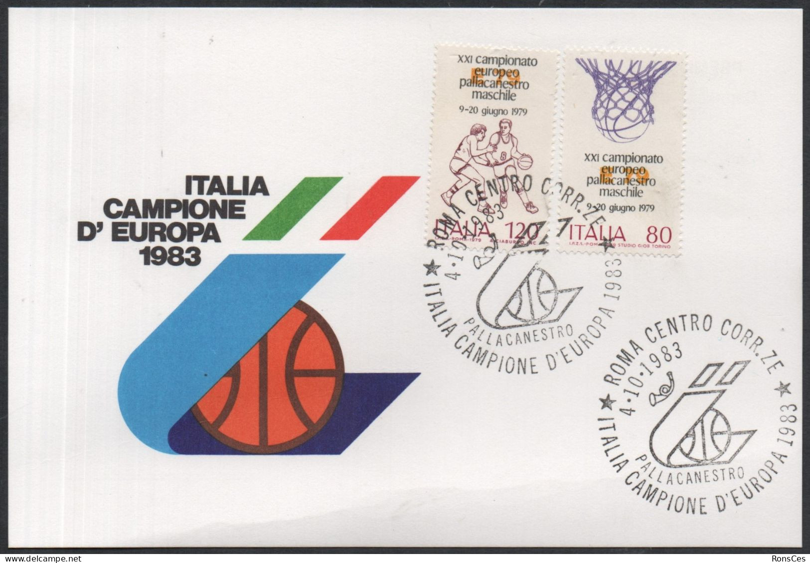 BASKETBALL - ITALIA ROMA 1983 - ITALIA CAMPIONE D'EUROPA PALLACAMESTRO - CARTOLINA UFFICIALE - A - Pallacanestro