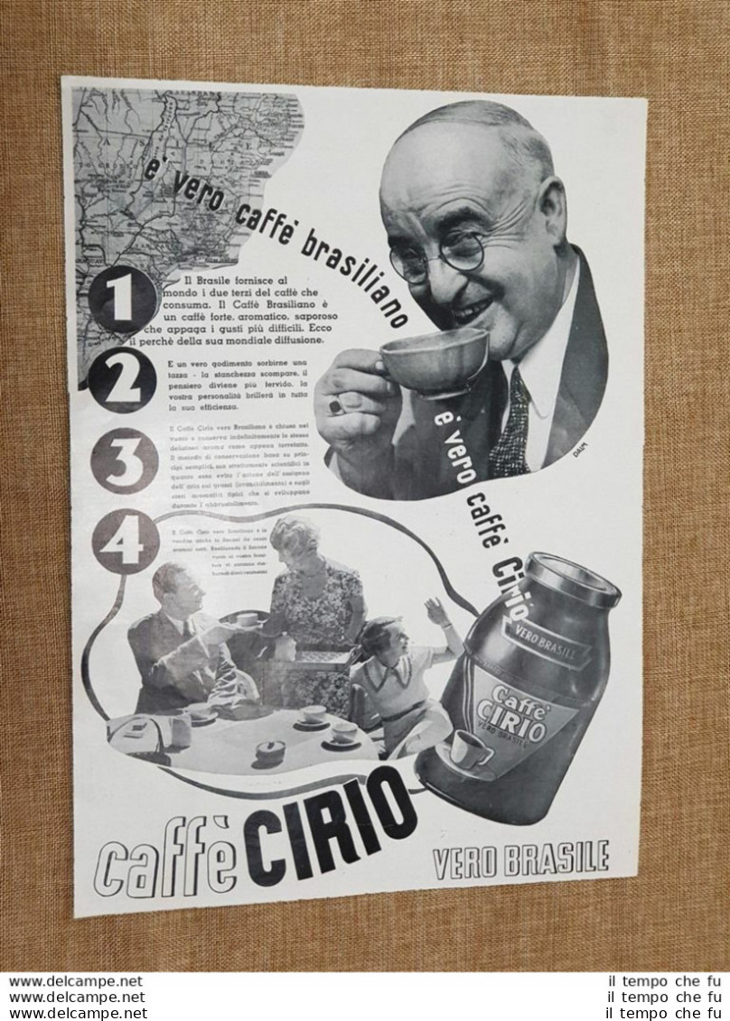 Pubblicità Del 1937 Caffè Cirio Vero Brasiliano - Autres & Non Classés