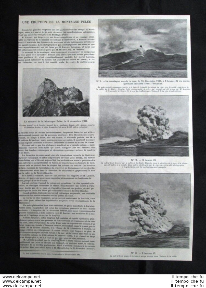 Eruzione Del Vulcano Pelée, Nella Martinica 8 Novembre 1902 Stampa Del 1903 - Altri & Non Classificati