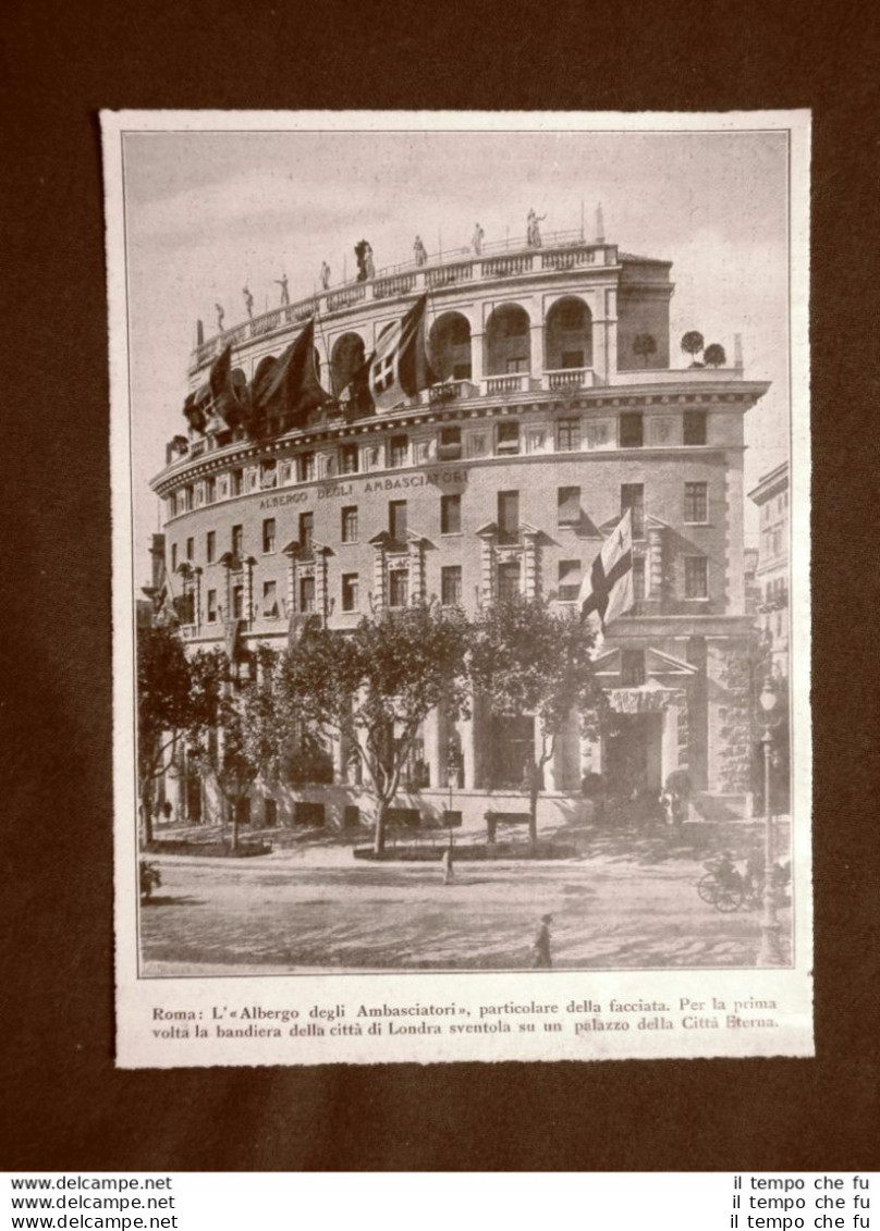 Roma Nel 1927 Albergo Degli Ambasciatori Bandiera Di Londra Per Lord Mayor Lazio - Autres & Non Classés