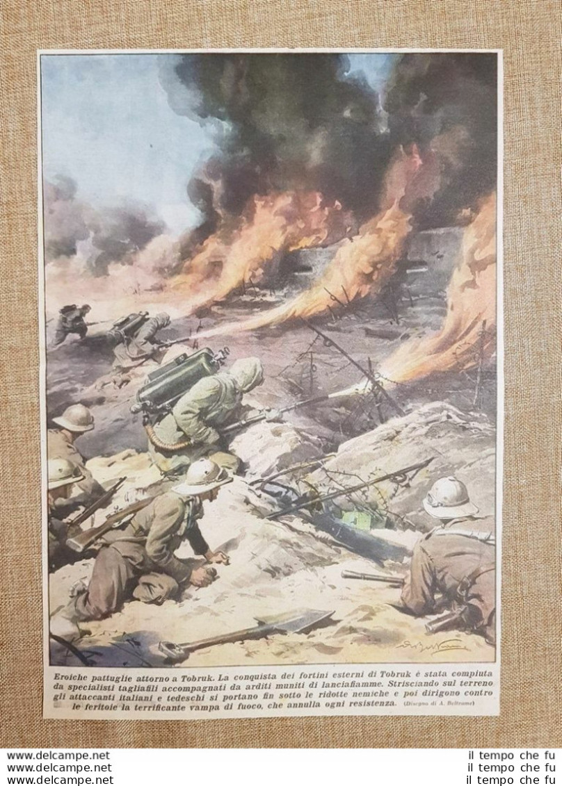 Retrocopertina La Domenica Del Corriere 1941 Tedeschi Arditi D'Italia Tobruk WW2 - Altri & Non Classificati