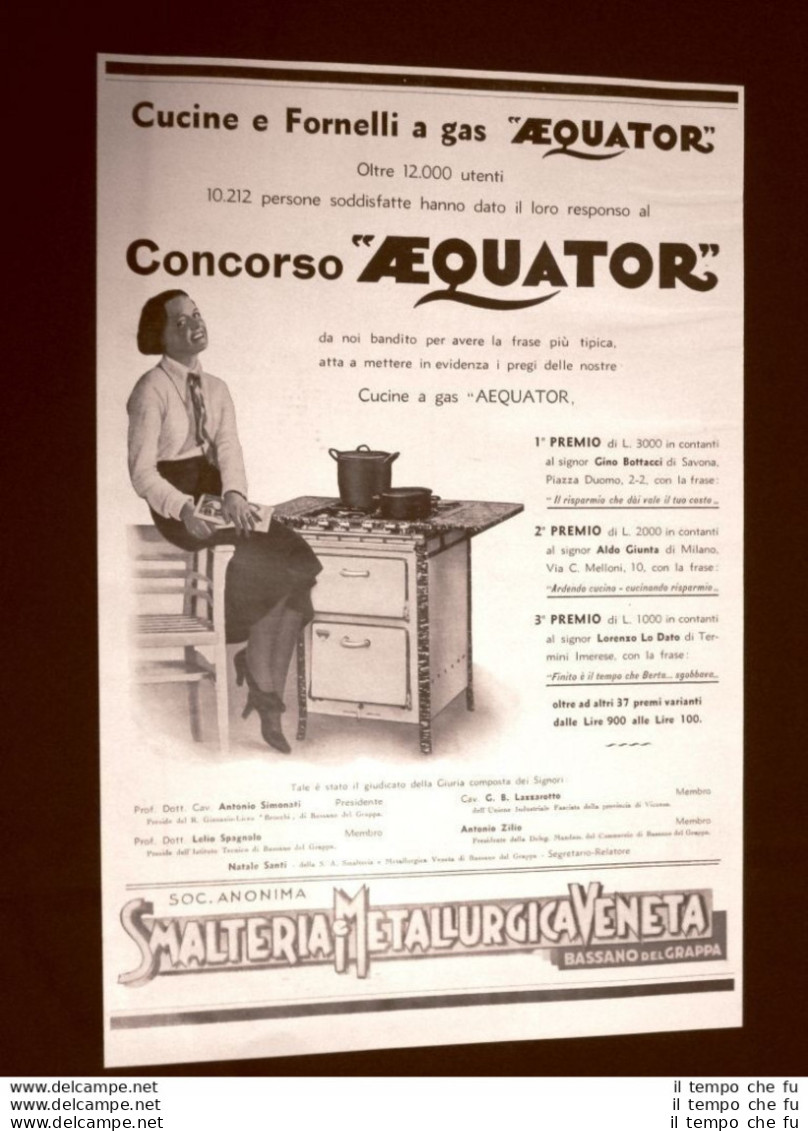 Pubblicità Dei 1932 Cucina Aequator Smalteria E Metallurgica Veneta - Autres & Non Classés