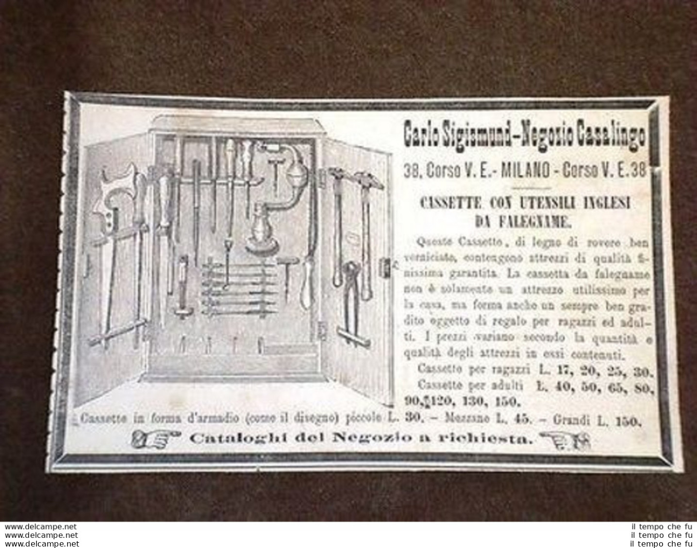 Pubblicità D'Epoca Per Collezionisti Utensili Negozio Carlo Sigismund Milano - Antes 1900