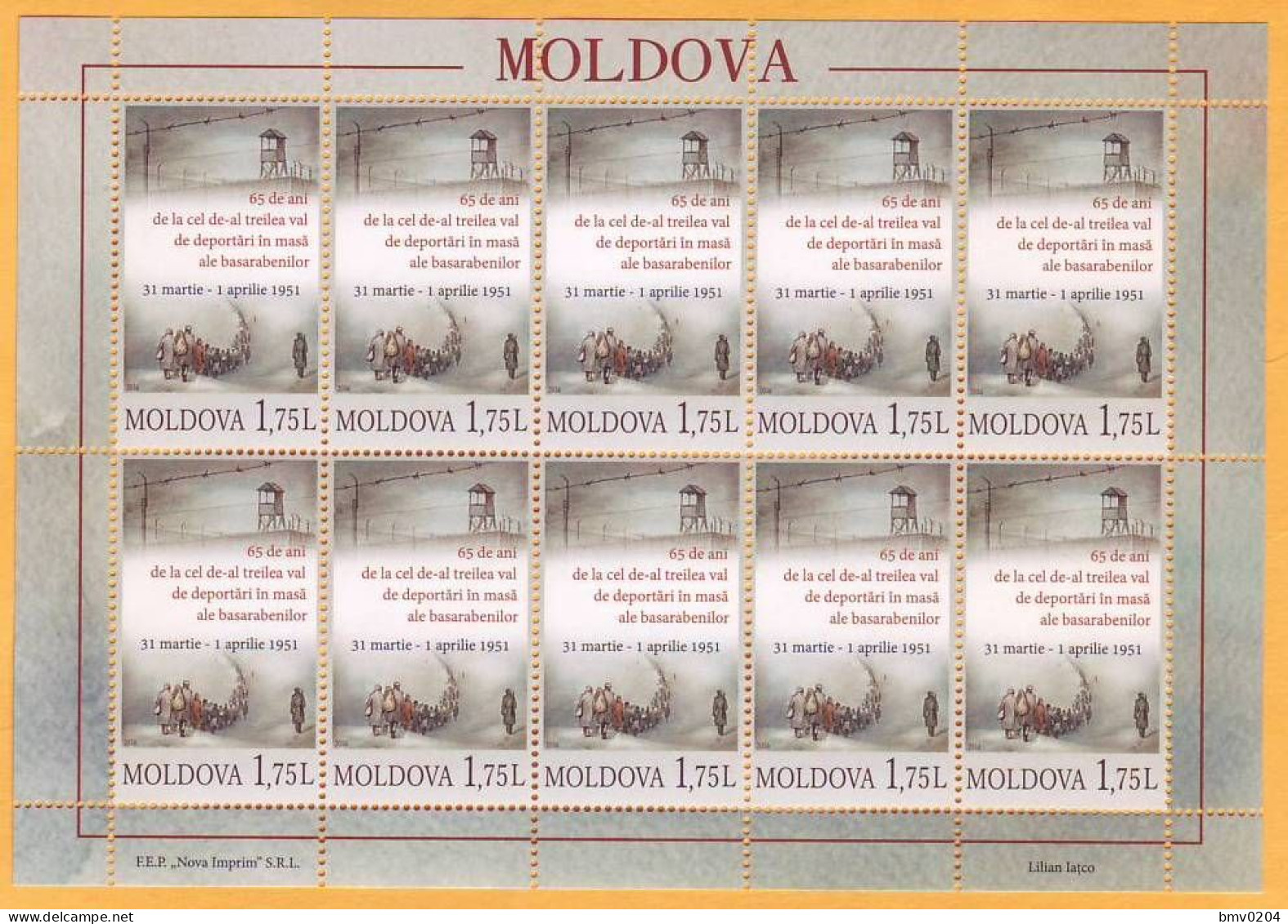 2016  Moldova Moldavie Moldau. Sheet Deportation Of 1951. Stalin. Bessarabia. Soviet Union  Mint - Moldawien (Moldau)