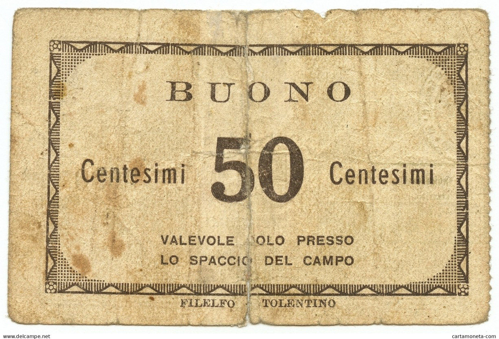 50 CENTESIMI PRIGIONIERI DI GUERRA WWII CAMPO 53 URBISAGLIA 1939/1945 MB/BB - Autres & Non Classés