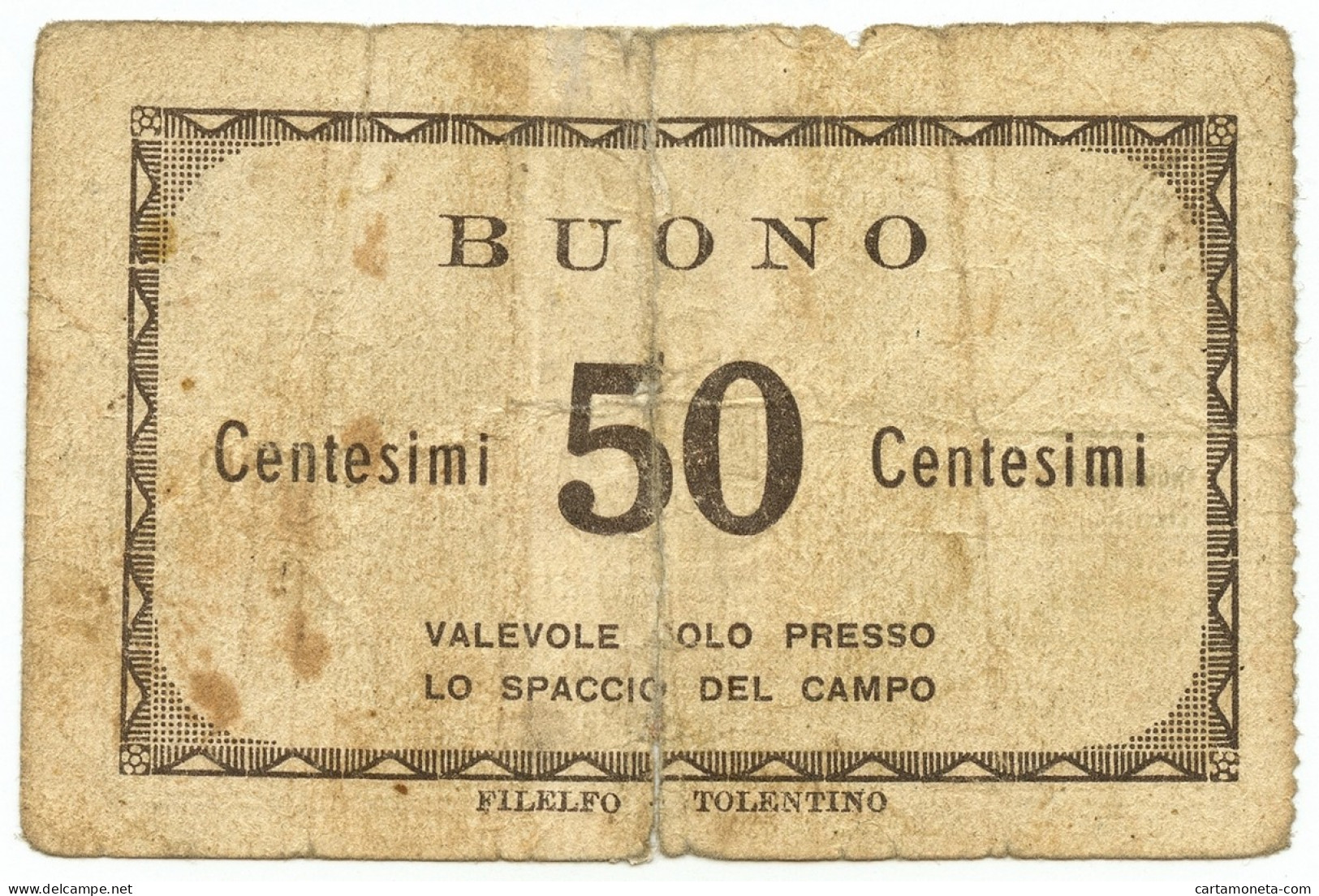 50 CENTESIMI PRIGIONIERI DI GUERRA WWII CAMPO 53 URBISAGLIA 1939/1945 MB/BB - Otros & Sin Clasificación