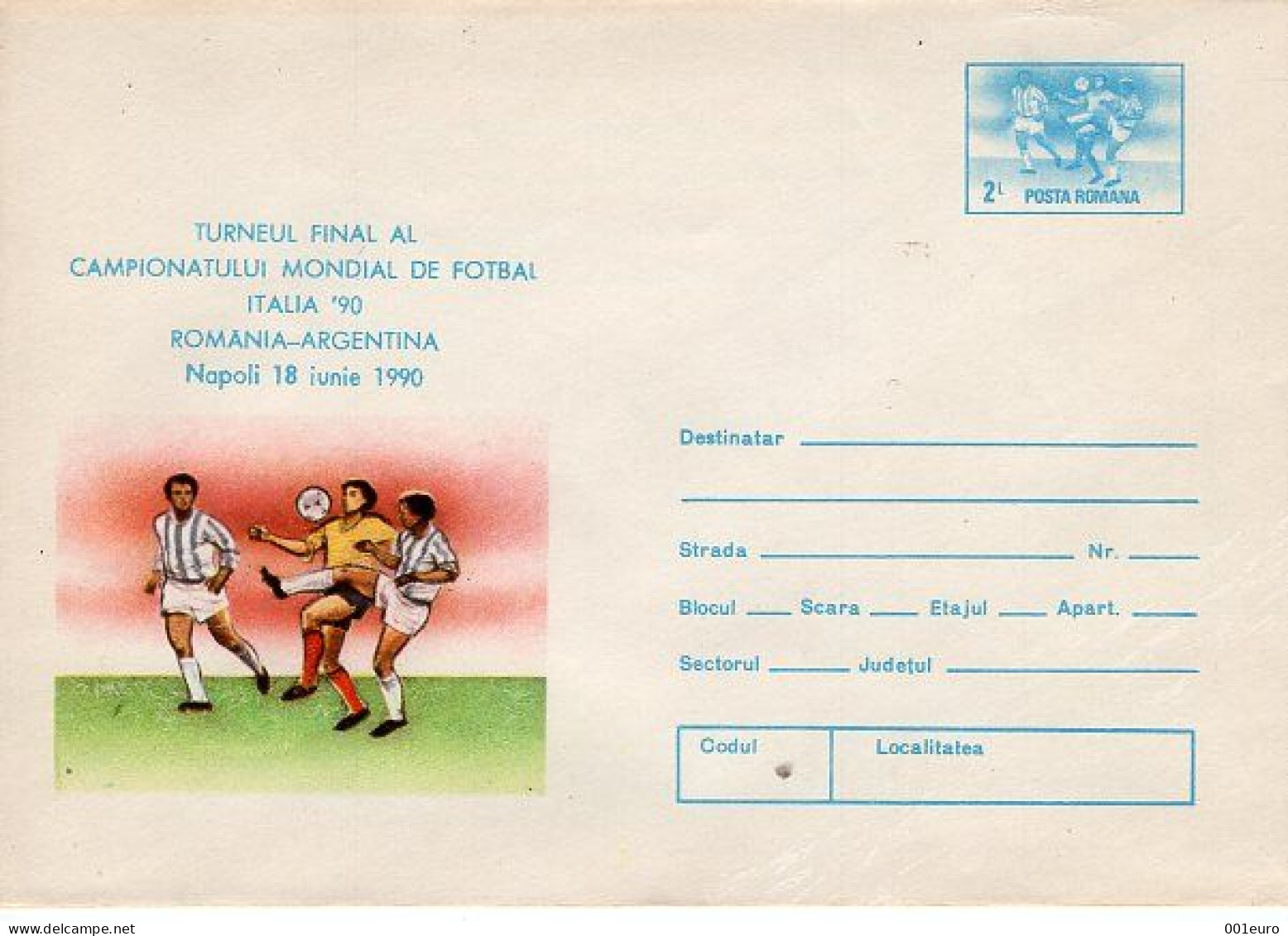 ROMANIA 066x1990: FOOTBALL, ITALY WORLD CUP, Unused Prepaid Postal Stationery Cover - Registered Shipping! - Interi Postali