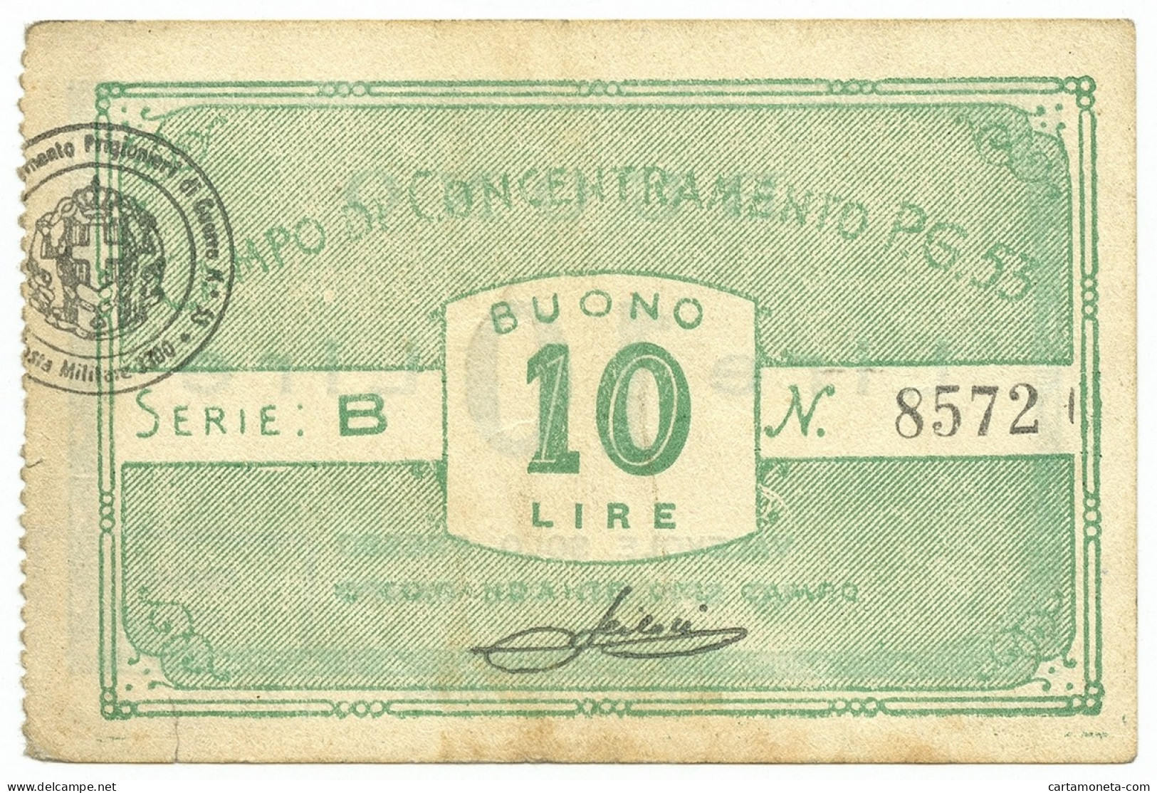 10 LIRE PRIGIONIERI DI GUERRA CAMPO CONCENTRAMENTO N 53 URBISAGLIA 1939/1945 BB+ - Altri & Non Classificati