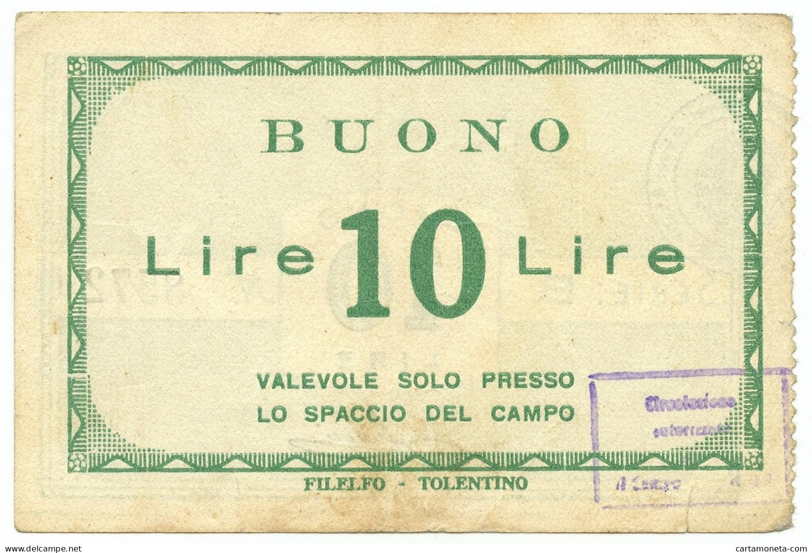 10 LIRE PRIGIONIERI DI GUERRA CAMPO CONCENTRAMENTO N 53 URBISAGLIA 1939/1945 BB+ - Other & Unclassified