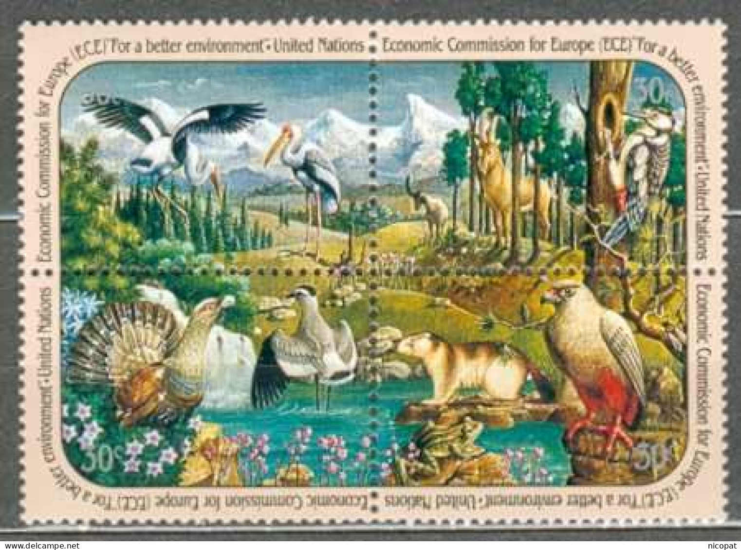 ONU NEW YORK MNH ** 584-587 Cigogne Bouquetin Pic Vert Aigle Grenouille Oiseau Pour Un Environnement Meilleur - Unused Stamps