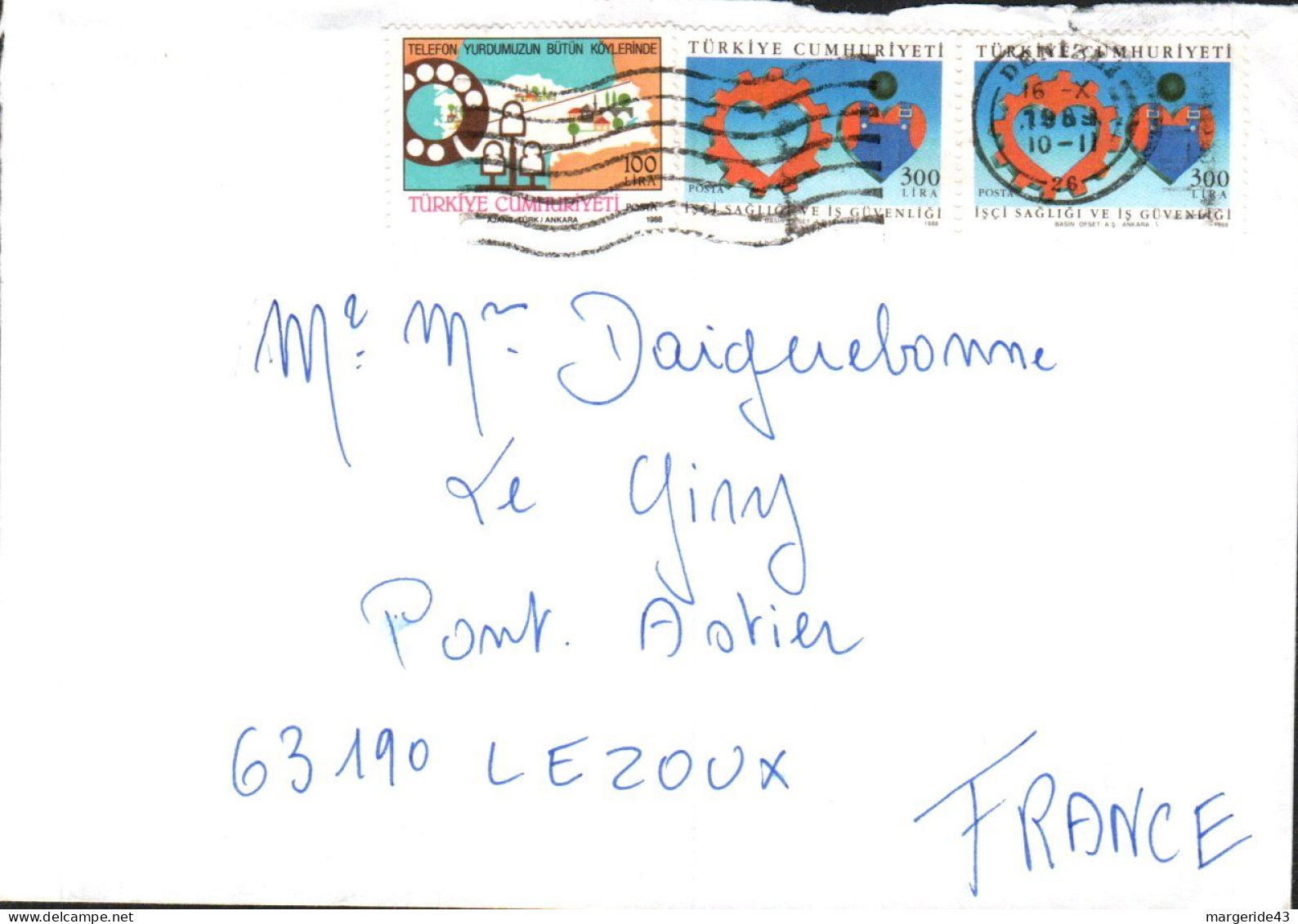 TURQUIE AFFRANCHISSEMENT COMPOSE SUR LETTRE POUR LA FRANCE 1999 - Cartas & Documentos