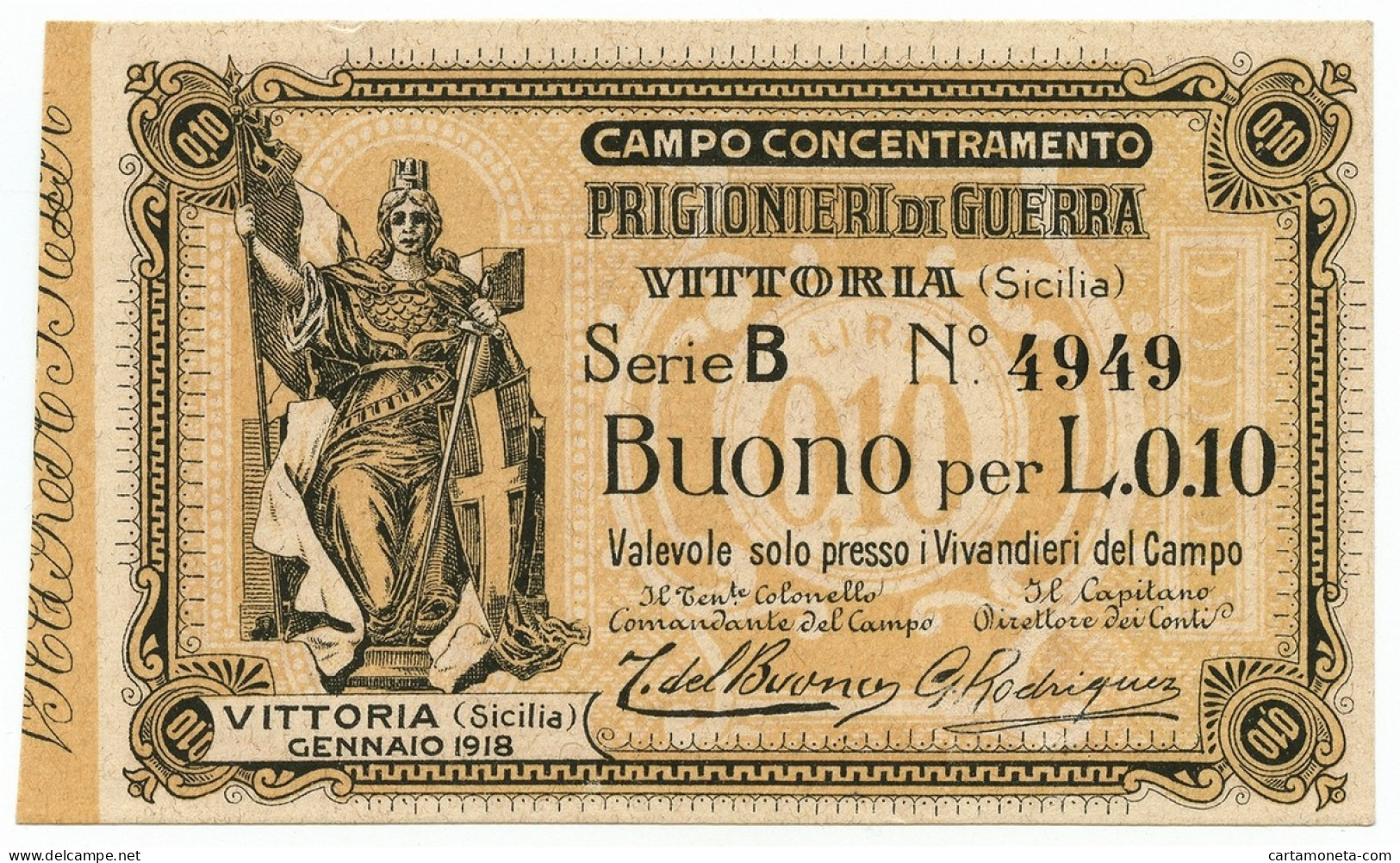 10 CENTESIMI CAMPO CONCENTRAMENTO PRIGIONIERI GUERRA VITTORIA GENNAIO 1918 SUP - Andere & Zonder Classificatie