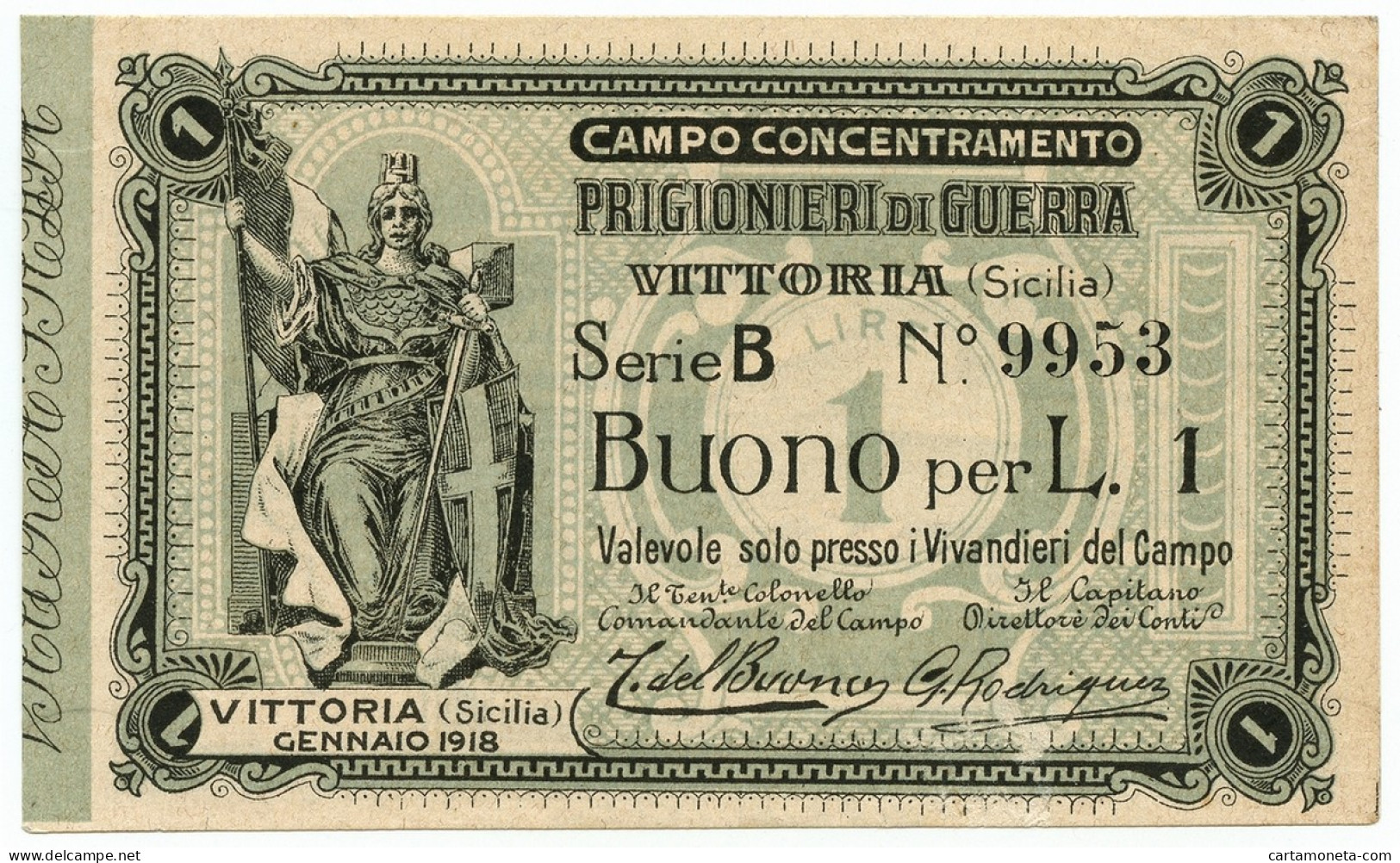 1 LIRA CAMPO CONCENTRAMENTO PRIGIONIERI DI GUERRA WWI VITTORIA GENNAIO 1918 SUP- - Andere & Zonder Classificatie