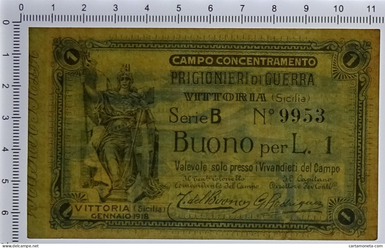 1 LIRA CAMPO CONCENTRAMENTO PRIGIONIERI DI GUERRA WWI VITTORIA GENNAIO 1918 SUP- - Andere & Zonder Classificatie