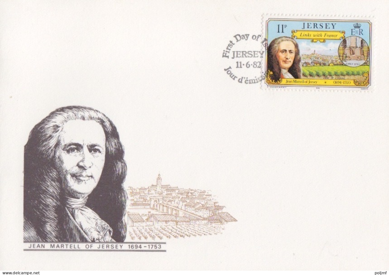 Carte Feuillet Souvenir FDC Jean Martell Fondateur De La Maison De Cognac N° 278 Obl. Jersey Le 11/6/82 - Jersey