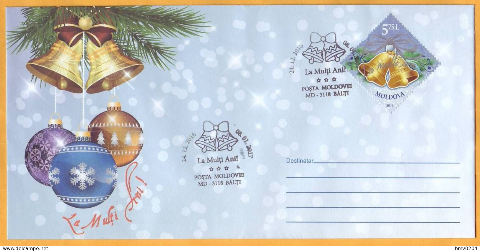 2016  Moldova Moldavie Moldau  Happy New Year!  Special Cancellations. Balti Cover - New Year