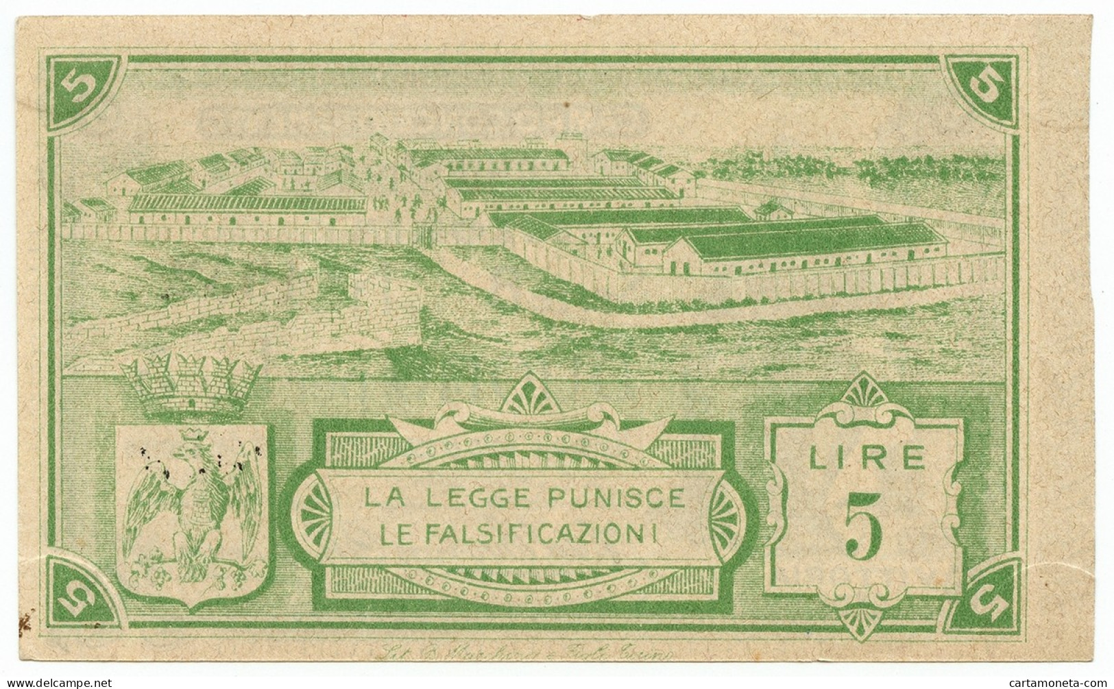 5 LIRE CAMPO CONCENTRAMENTO PRIGIONIERI DI GUERRA WWI VITTORIA GENNAIO 1918 SUP - Altri & Non Classificati