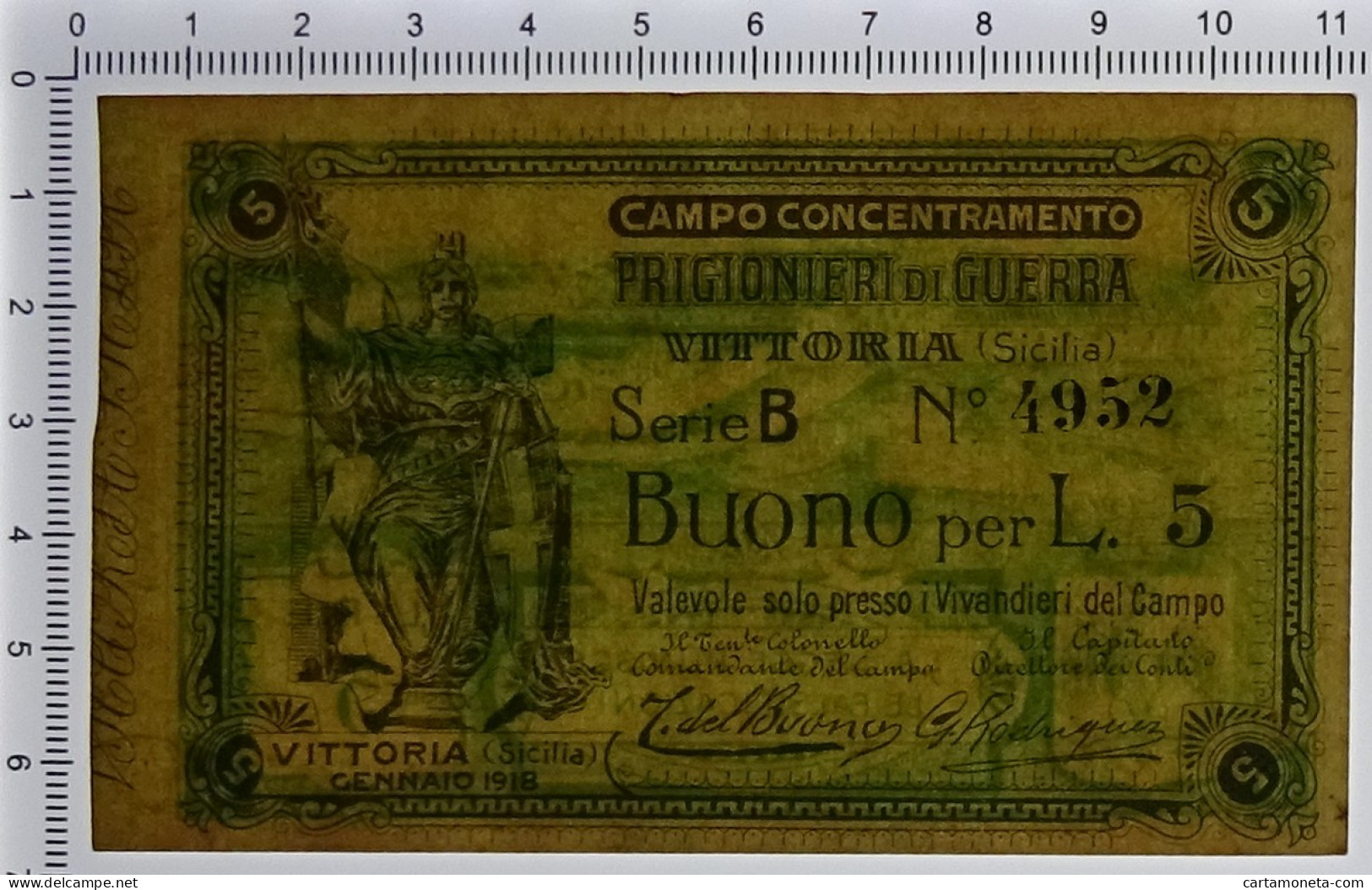 5 LIRE CAMPO CONCENTRAMENTO PRIGIONIERI DI GUERRA WWI VITTORIA GENNAIO 1918 SUP - Other & Unclassified
