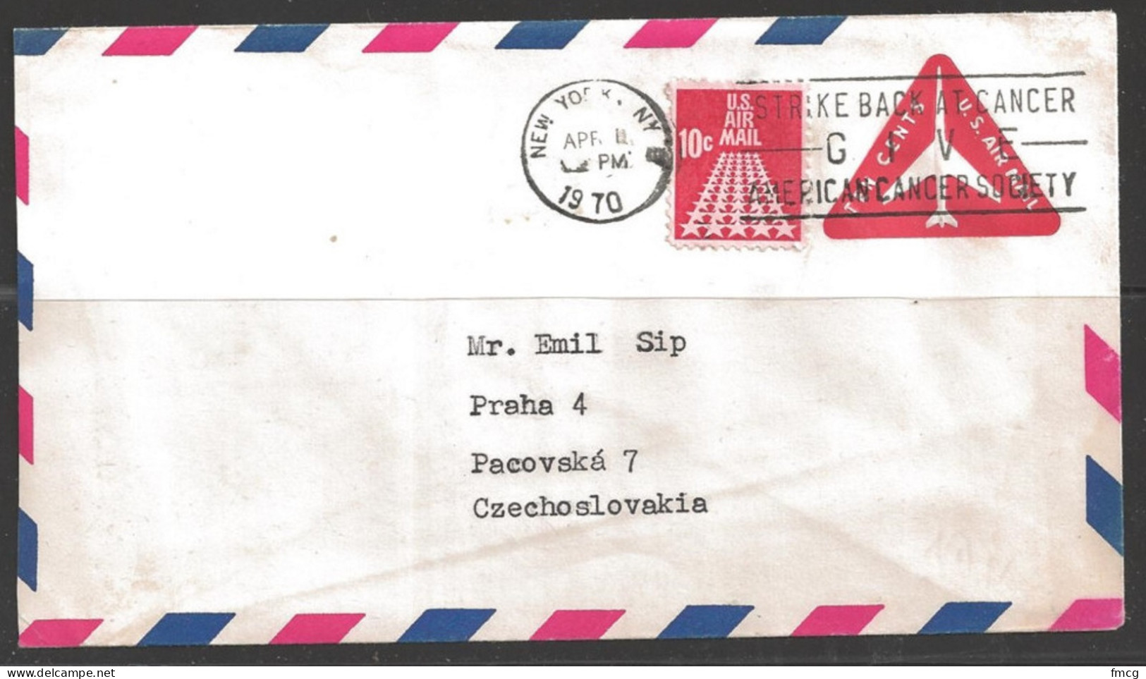 1970 10 Cents Runway Airmail On Airmail Envelope To Czechoslovakia (Apr 11) - Storia Postale