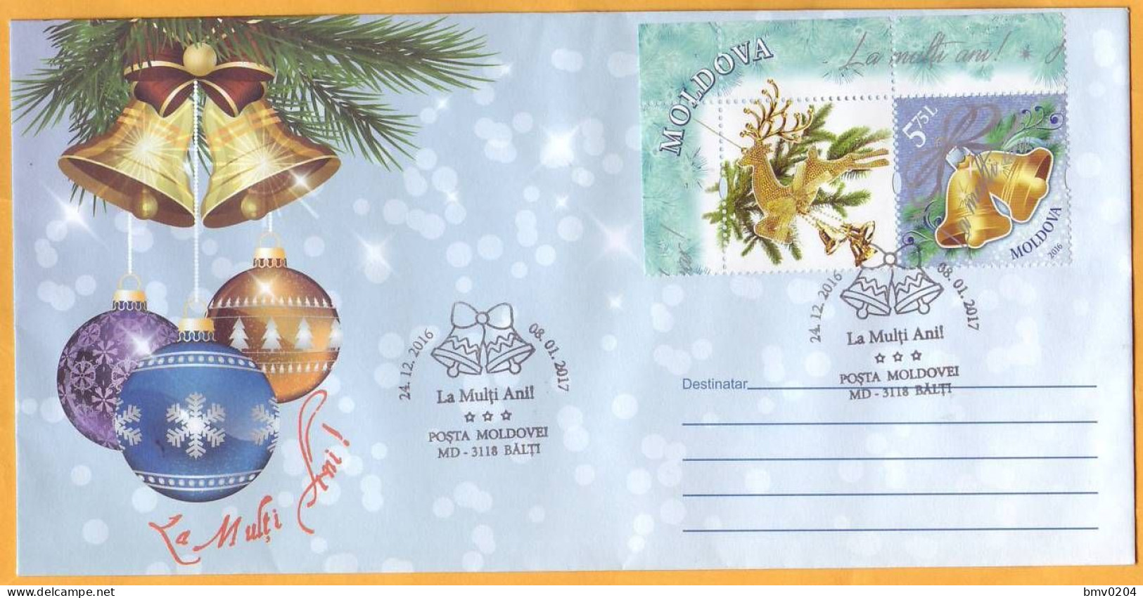 2016  Moldova Moldavie Moldau  Happy New Year!  Special Cancellations Cover - Neujahr