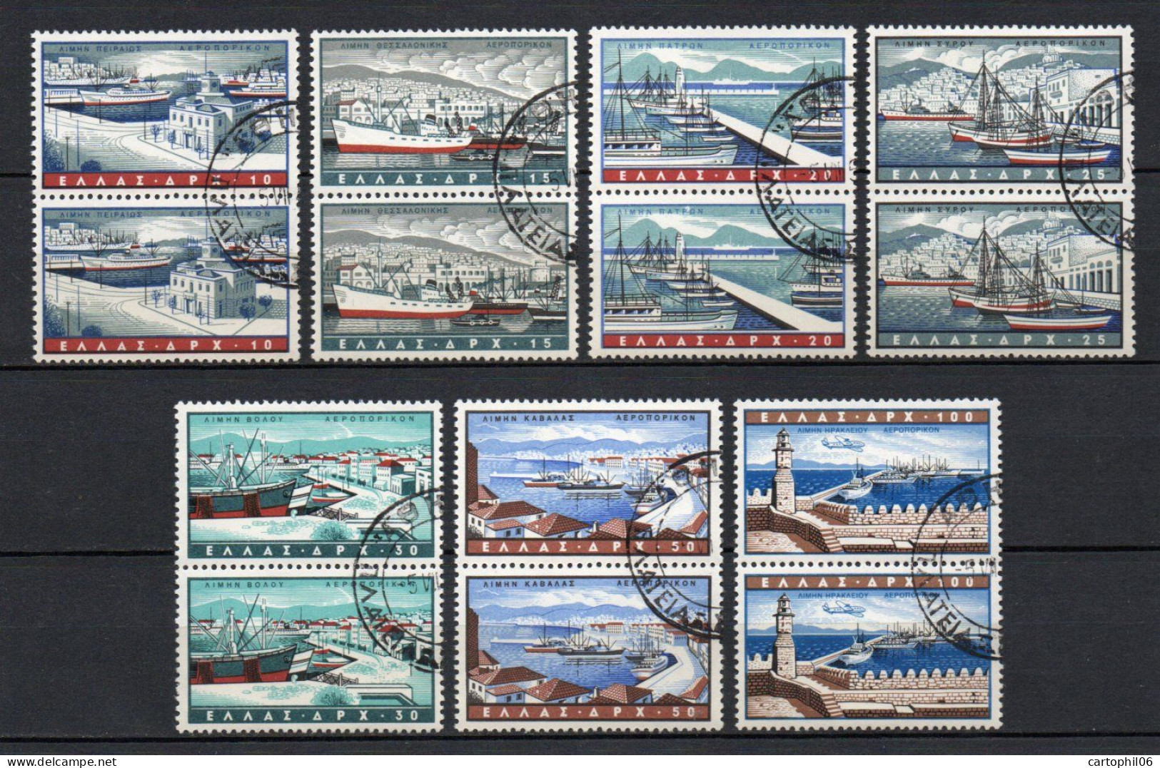 - GRÈCE Poste Aérienne N° 69/75 X 2 Oblitérés - Série PORTS 1958 (8 Paires) - Cote 16,00 € - - Used Stamps