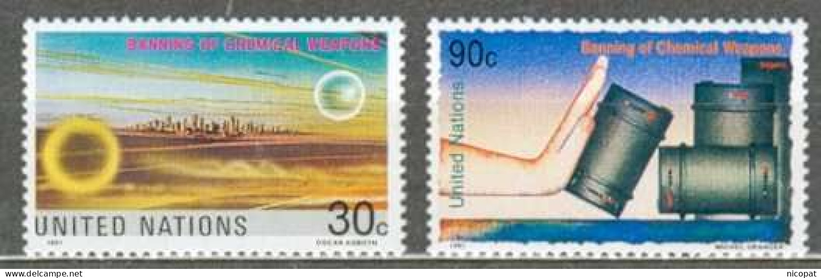 ONU NEW YORK MNH ** 593-594 Interdiction Des Armes Chimiques Arme Armée Guerre - Ongebruikt