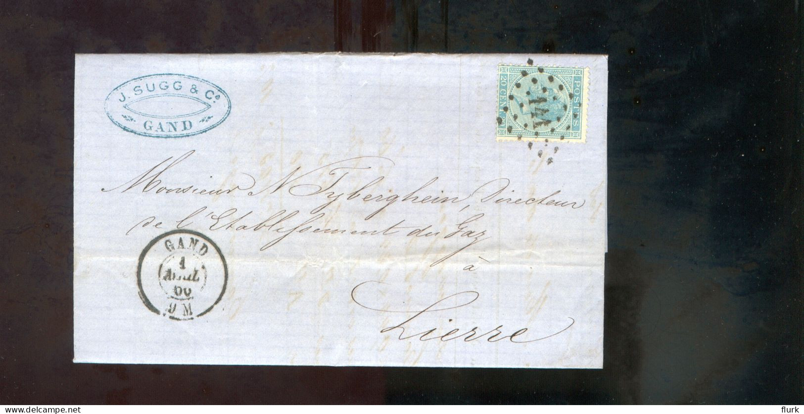 België OCB18 Gestempeld Op Brief Gand-Lierre 1866 Perfect (2 Scans) - 1865-1866 Profiel Links