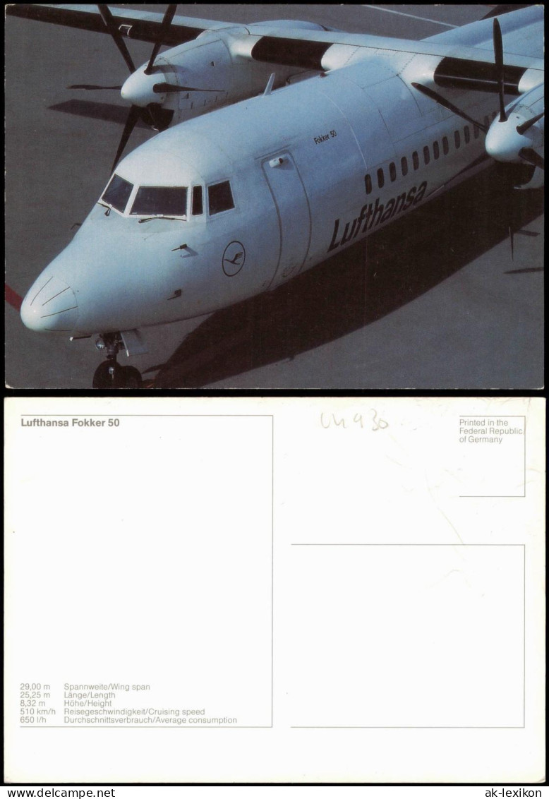 Ansichtskarte  Flugzeug Airplane Avion Lufthansa Fokker 50 1990 - 1946-....: Era Moderna