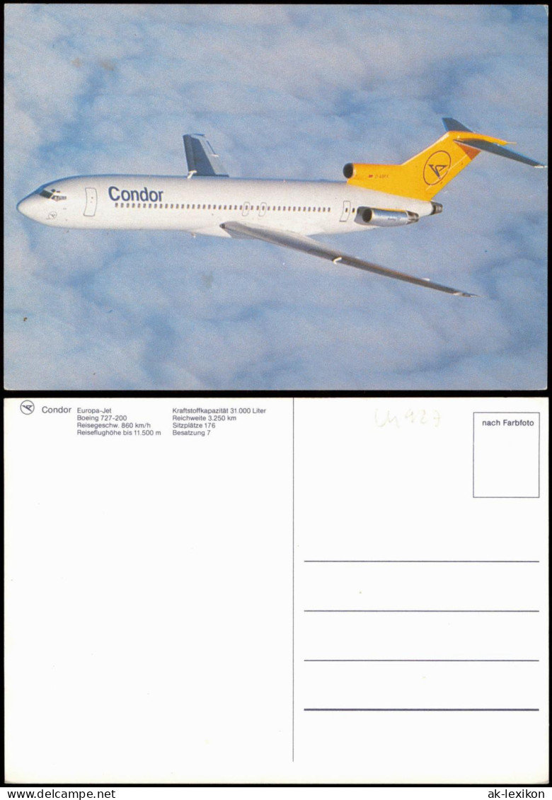 Ansichtskarte  Flugzeug Airplane Avion Condor Europa-Jet Boeing 727-200 1990 - 1946-....: Era Moderna