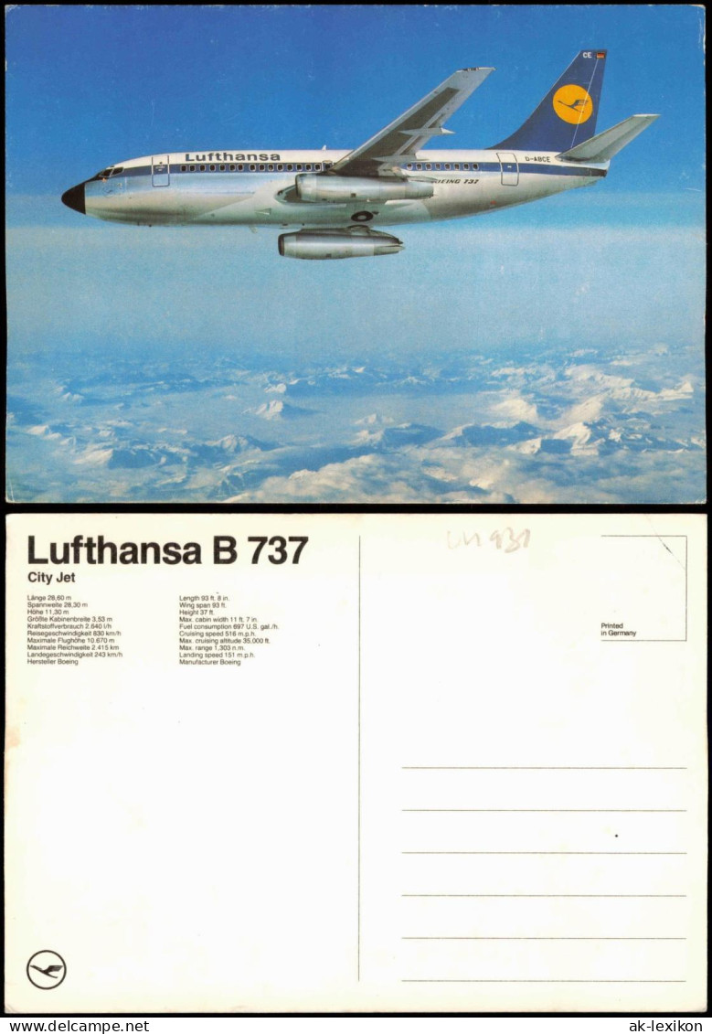 Ansichtskarte  Flugzeug Airplane Avion Lufthansa Boeing B 737 (City Jet) 1980 - 1946-....: Era Moderna