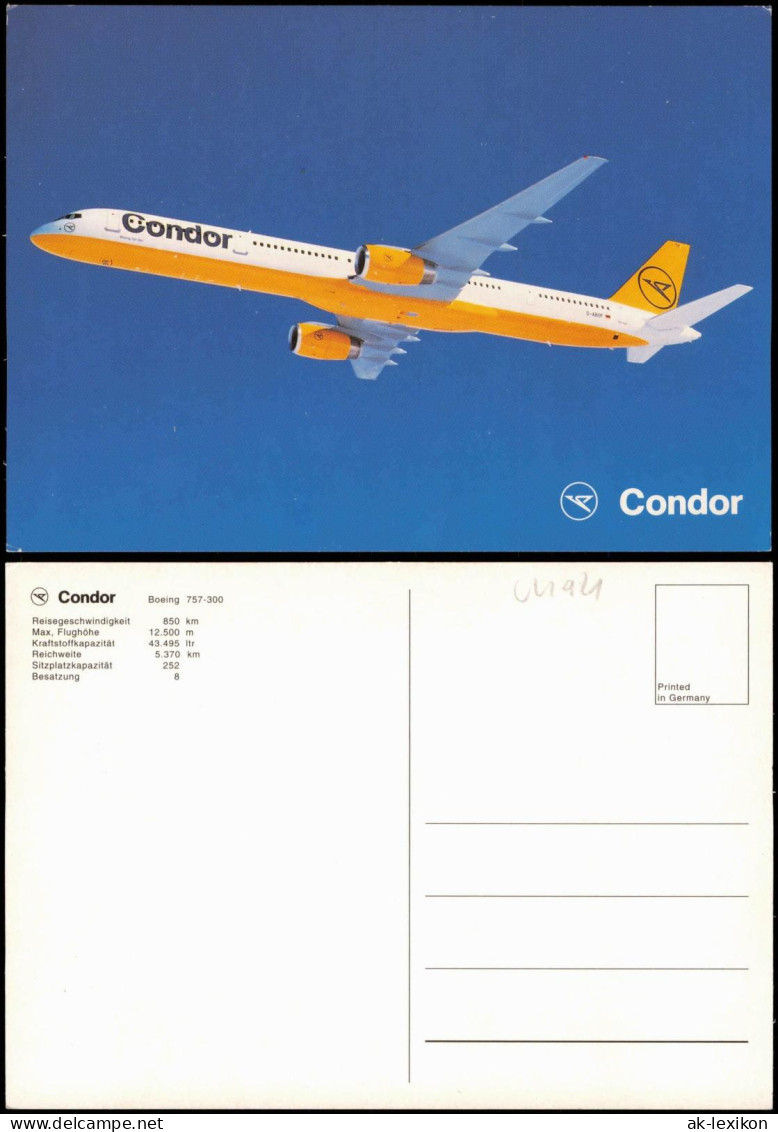 Ansichtskarte  Flugzeug Airplane Avion Condor Boeing 757-300 1990 - 1946-....: Moderne