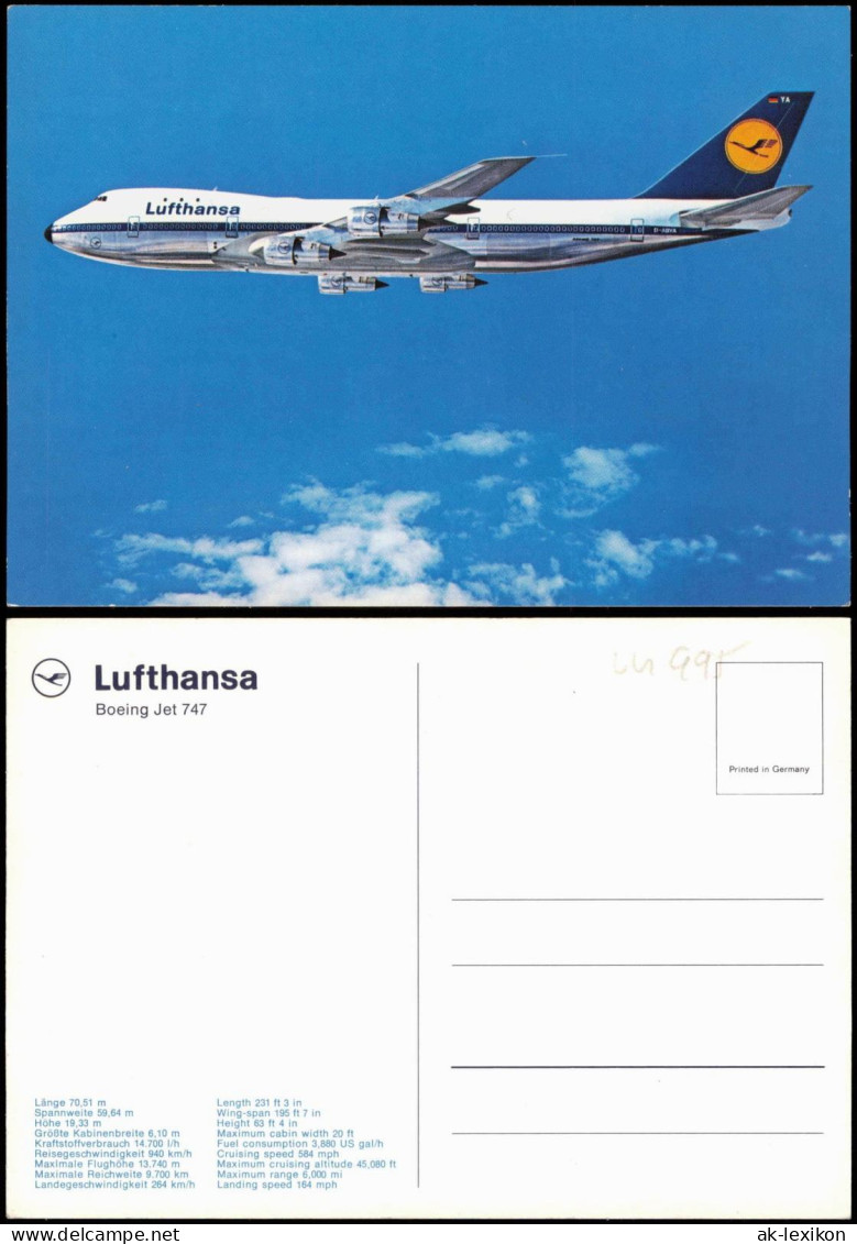 Ansichtskarte  Flugzeug Airplane Avion Lufthansa Boeing Jet 747 1987 - 1946-....: Ere Moderne