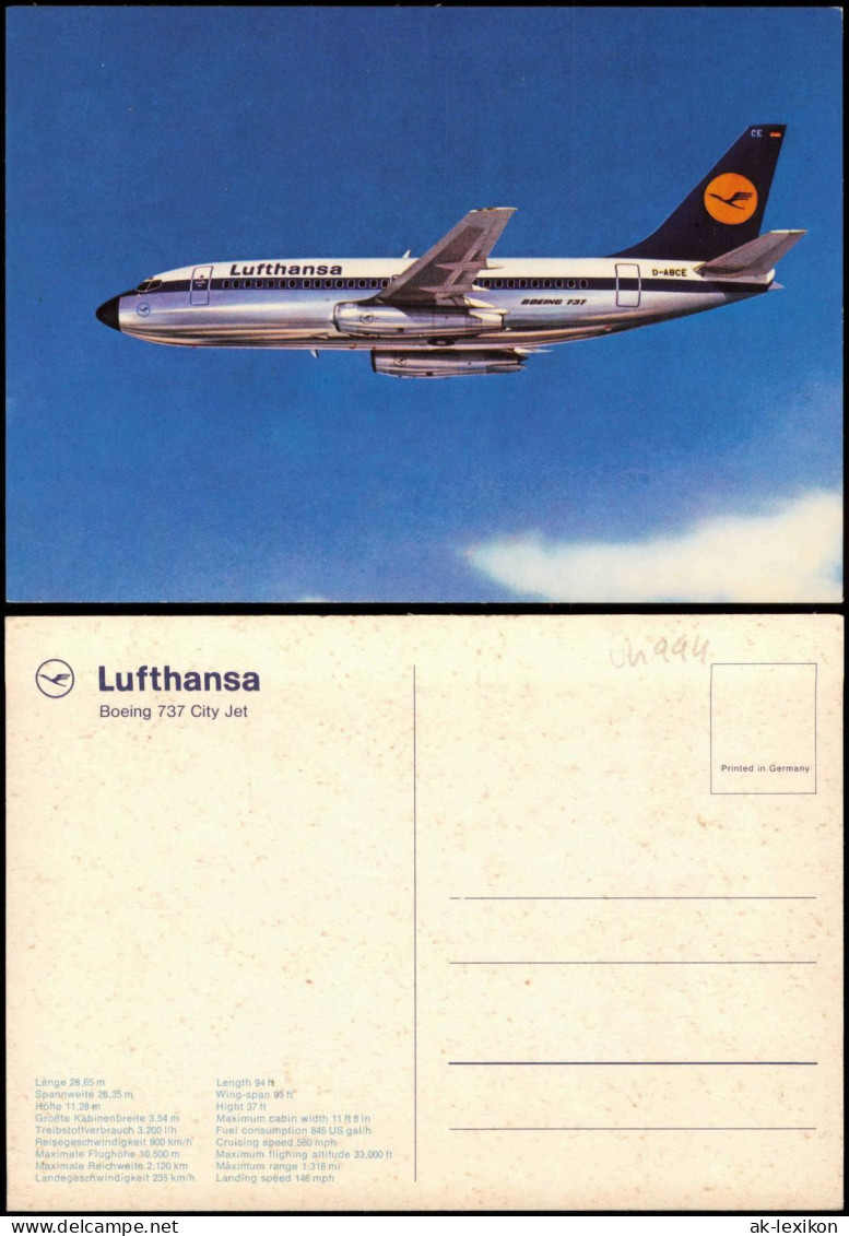 Ansichtskarte  Flugzeug Airplane Avion Boeing 737 City Jet Lufthansa 1987 - 1946-....: Modern Era