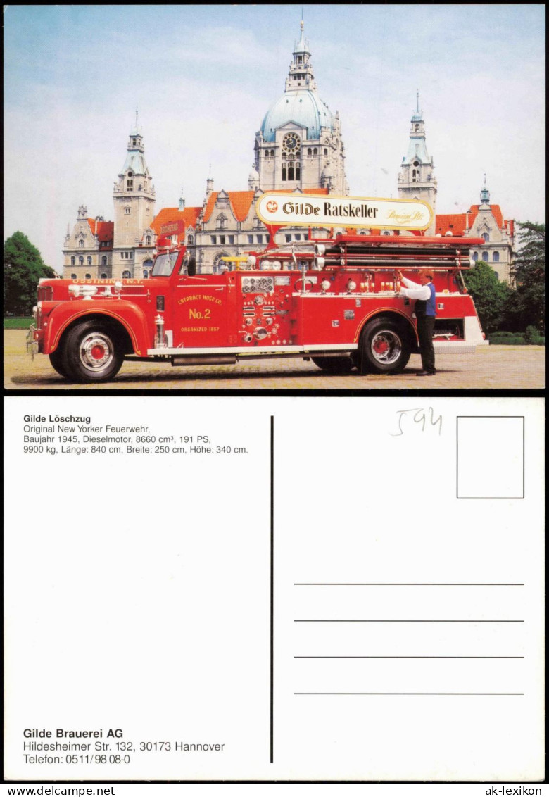 Hannover Neues Rathaus Original New Yorker Feuerwehr, Gilde Brauerei 1992 - Hannover