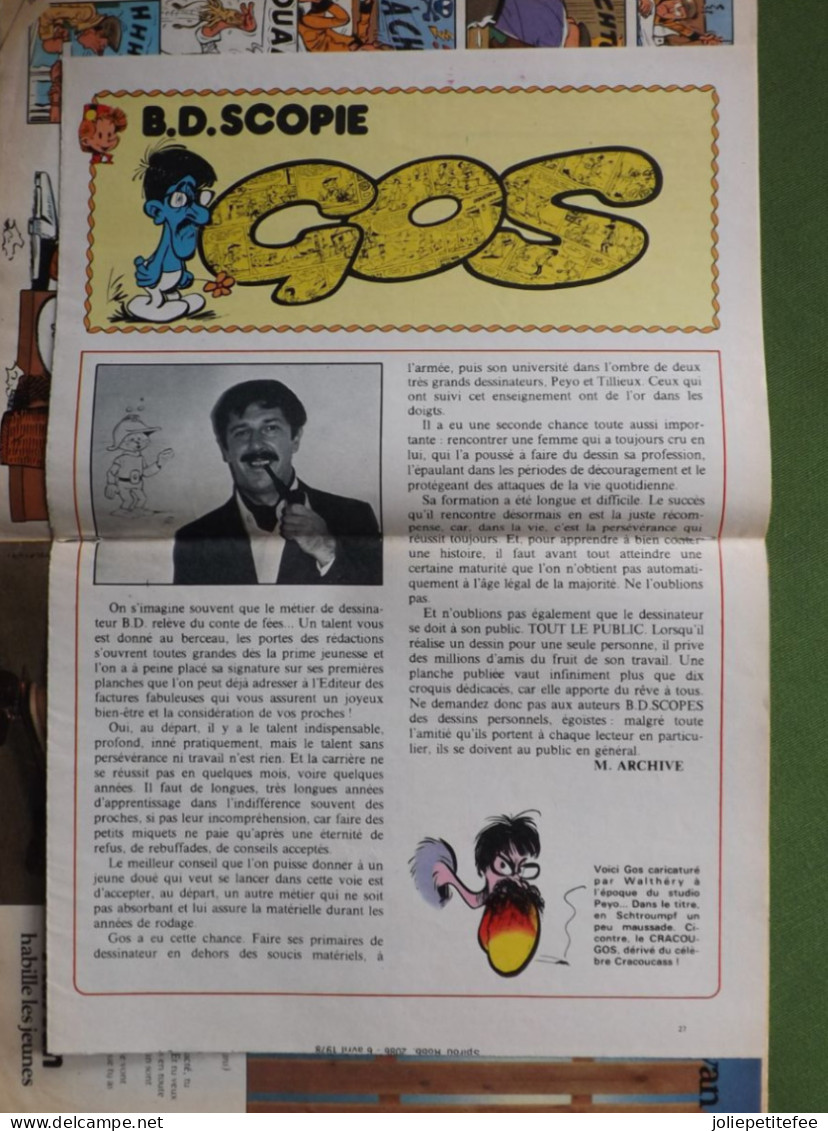 Supplément Spirou.   "BD. SCOPIE GOS"  .    N°2086    6/4/78. - Spirou Magazine