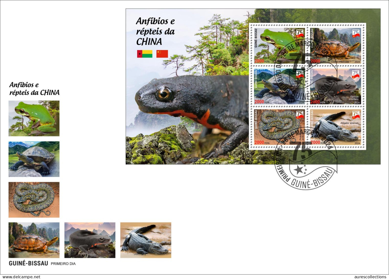GUINEA BISSAU 2024 FDC MS 6V - CHINA AMPHIBIANS & REPTILES FROG FROGS TURTLE TURTLES SNAKES CROCODILE NEWT - Grenouilles