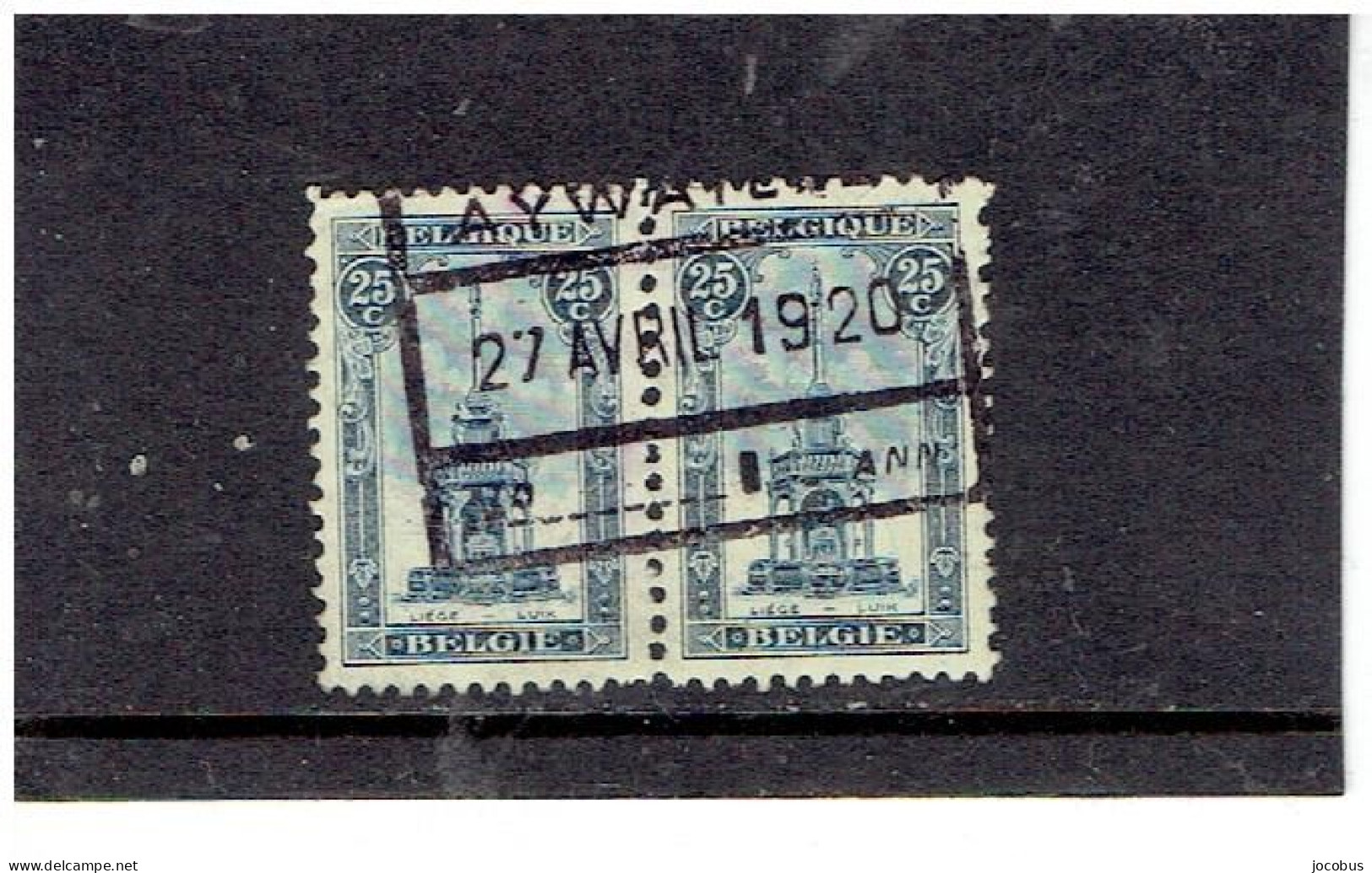 Paire Du Nr 164  OBLITERATION CHEMIN DE FER  AYWAILLE 27/4/1920  RARISSIME - Used Stamps