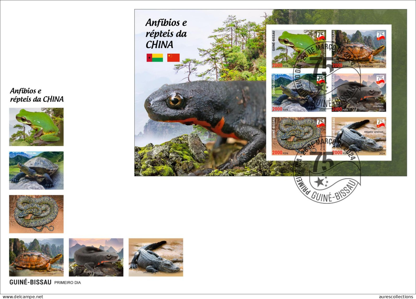 GUINEA BISSAU 2024 FDC IMPERF MS 6V - CHINA AMPHIBIANS & REPTILES FROG FROGS TURTLE TURTLES SNAKES CROCODILE NEWT - Frösche