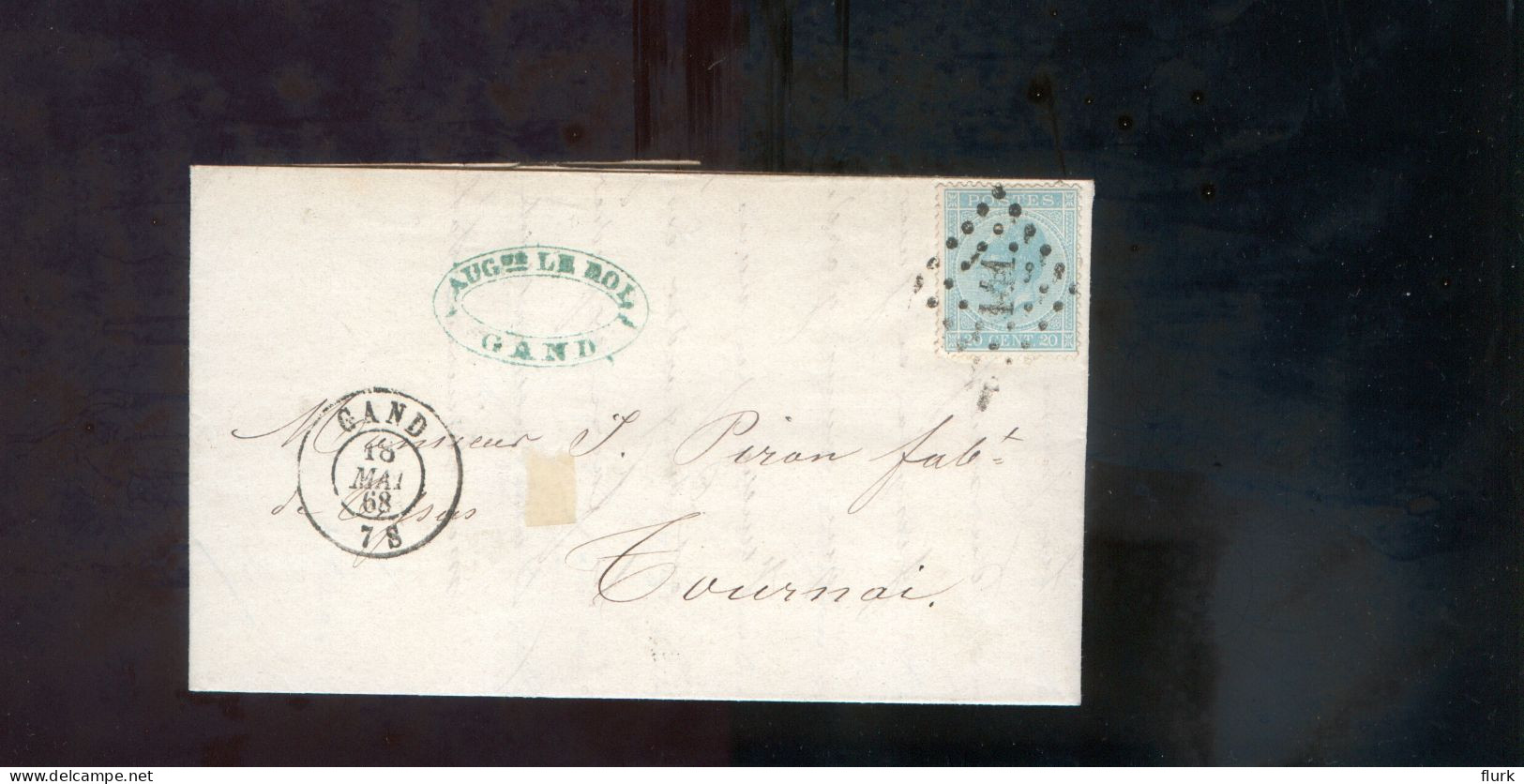 België OCB18 Gestempeld Op Brief Gand-Tournay 1868 Perfect (2 Scans) - 1865-1866 Perfil Izquierdo
