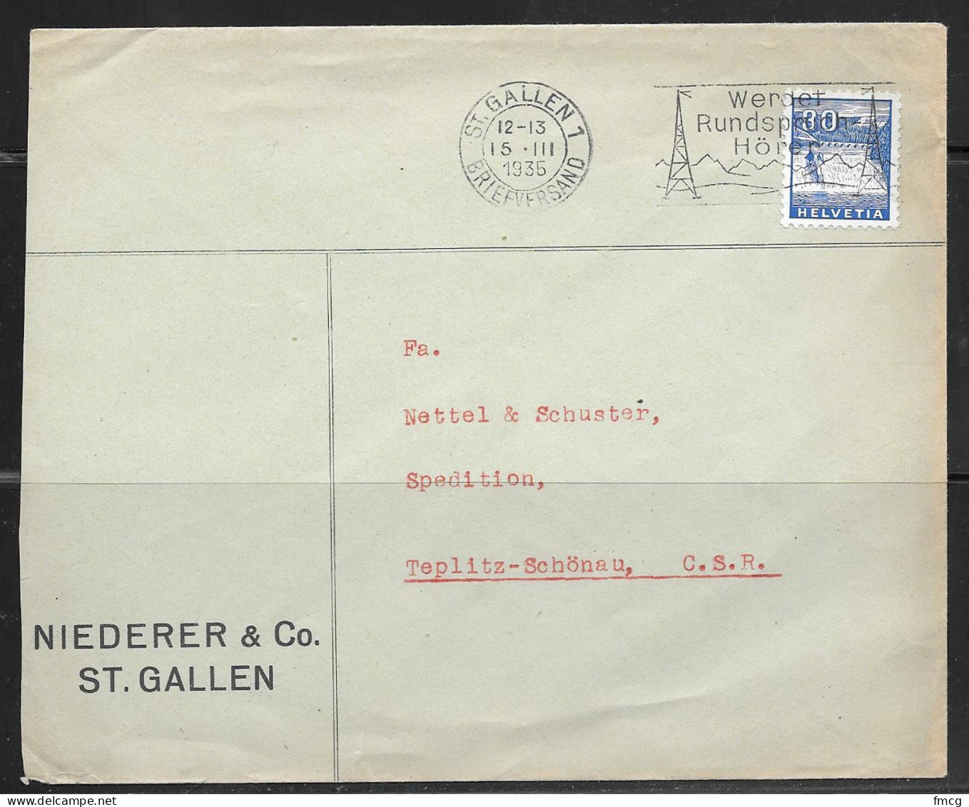 1935 St. Gallen (15-III) To Czechoslovakia - Brieven En Documenten