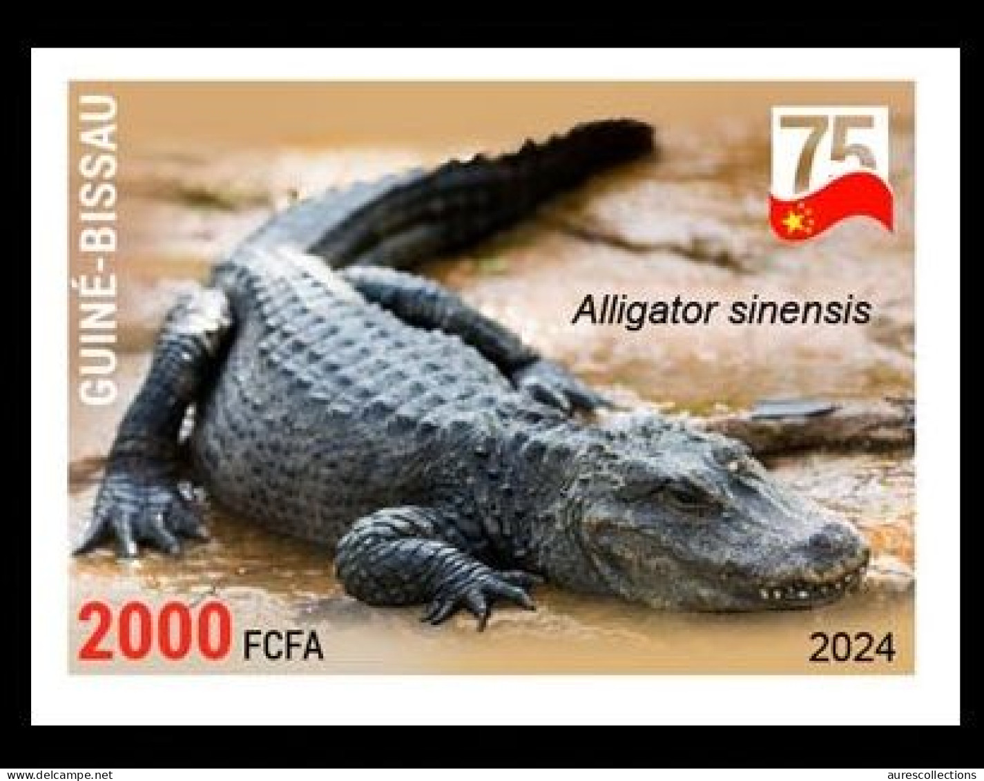 GUINEA BISSAU 2024 IMPERF STAMP 1V - CHINA AMPHIBIANS & REPTILES - CROCODILE CROCODILES - CHINA 75 ANNIV. - MNH - Other & Unclassified
